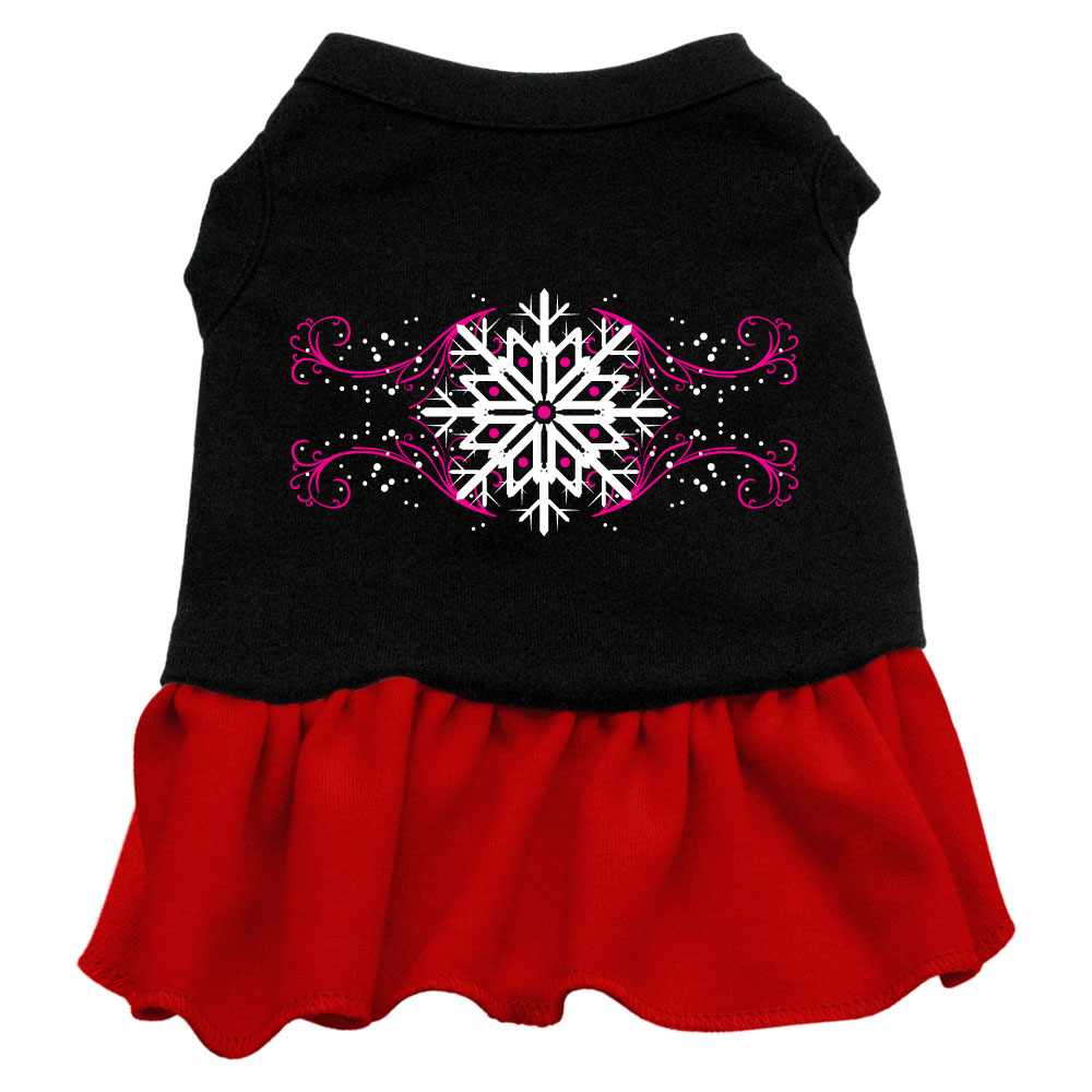 Pink Snowflake Screen Print Dress Black with Red XS
